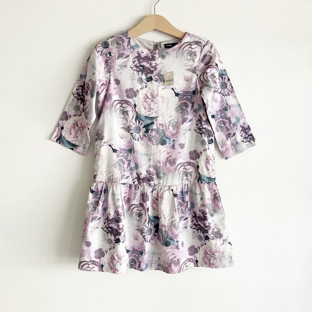 New babyGap Floral Print Dress Girls Sz 5 Purple Drop Waist 100% Cotton NWT